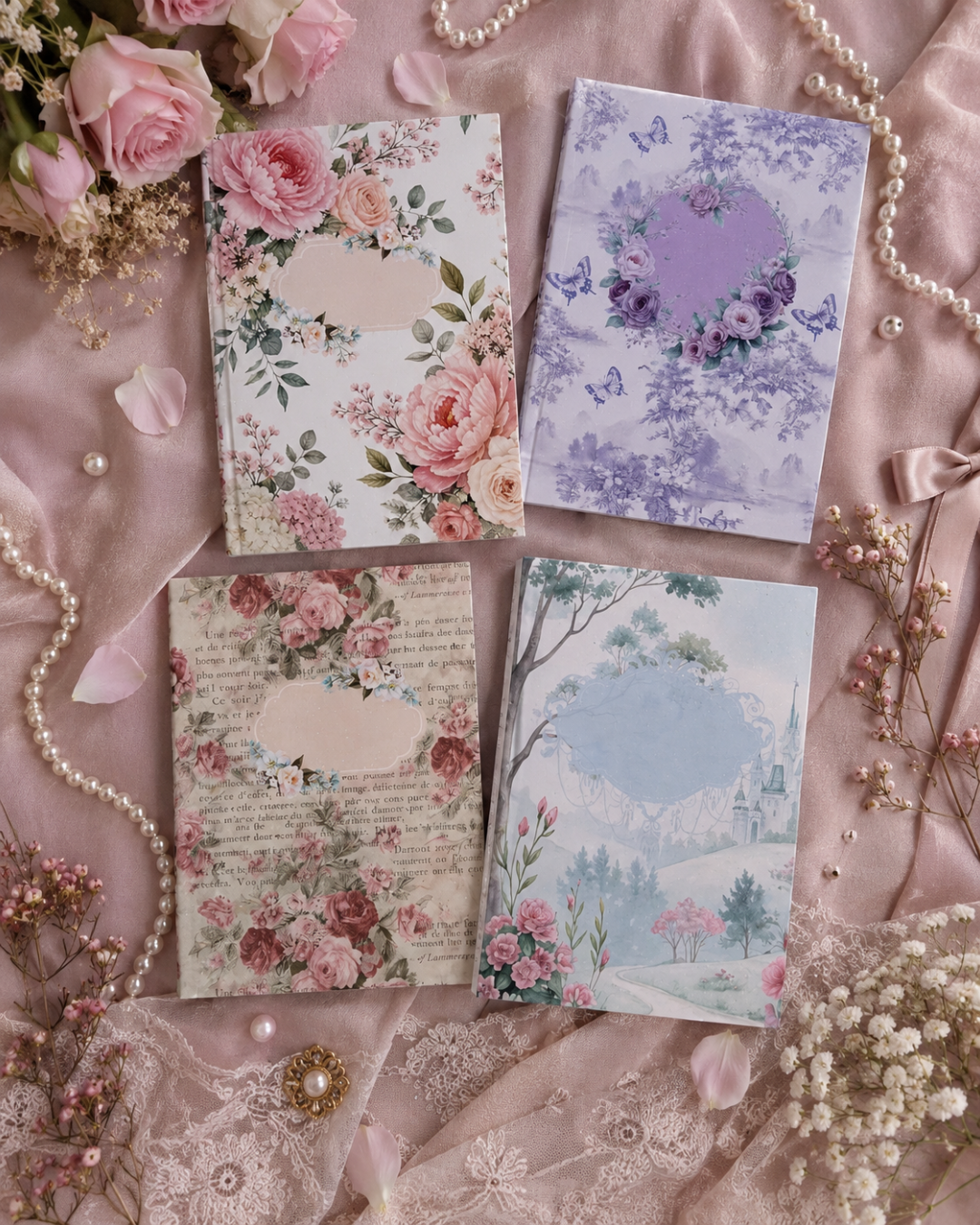 Romantic Floral 2-in-1 Binder Notepad Set – Premium Hardcover Aesthetic Memo Pads | 4x6 Pretty Writing Pads with Glitter Finish