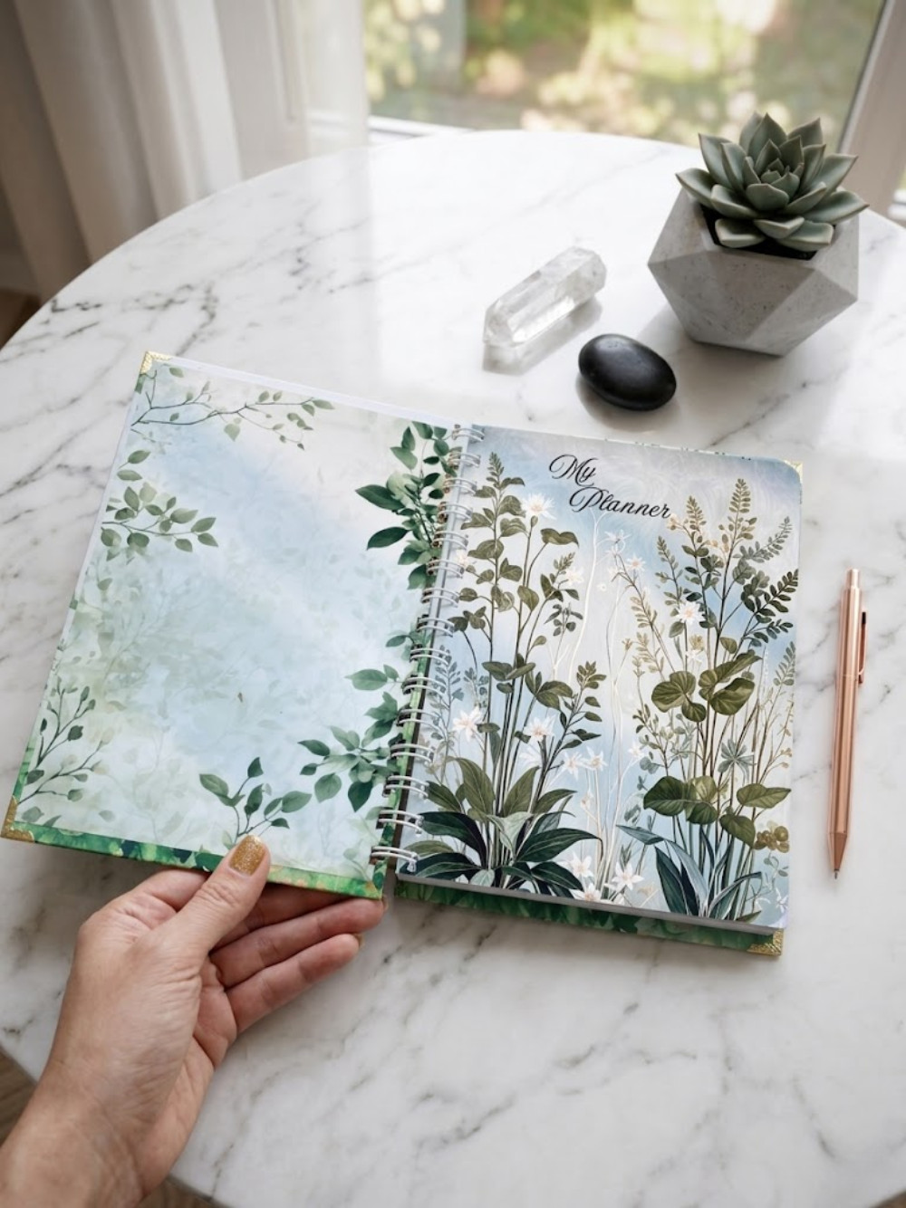 Green Garden Undated A5 Planner | Nature-Inspired Weekly & Monthly Planner by Pluto Designs Studio Papel