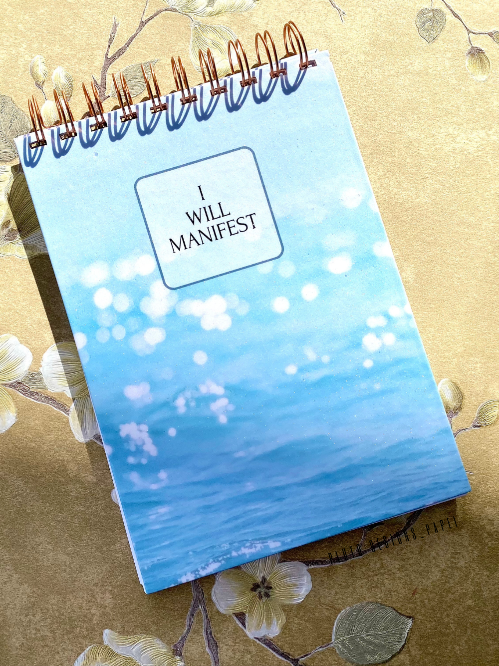 “I Will Manifest” Hardbound Spiral Notebook – Minimalist Blue Design