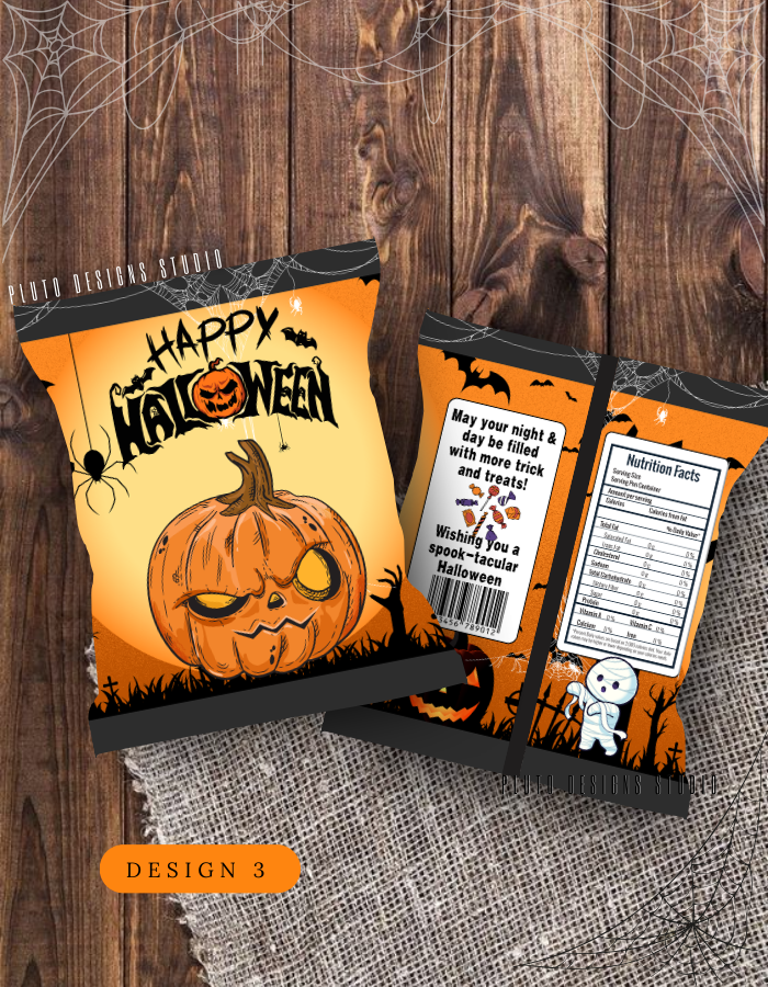 Product Description for Halloween-Themed Chip Bags (10 pcs per pack)