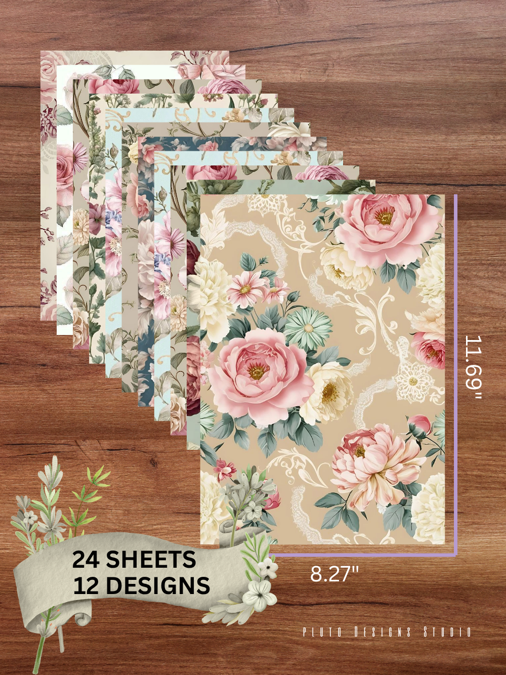 Designer Paper Pad – Vintage Florals and Swirls Theme Scrapbook Paper Set