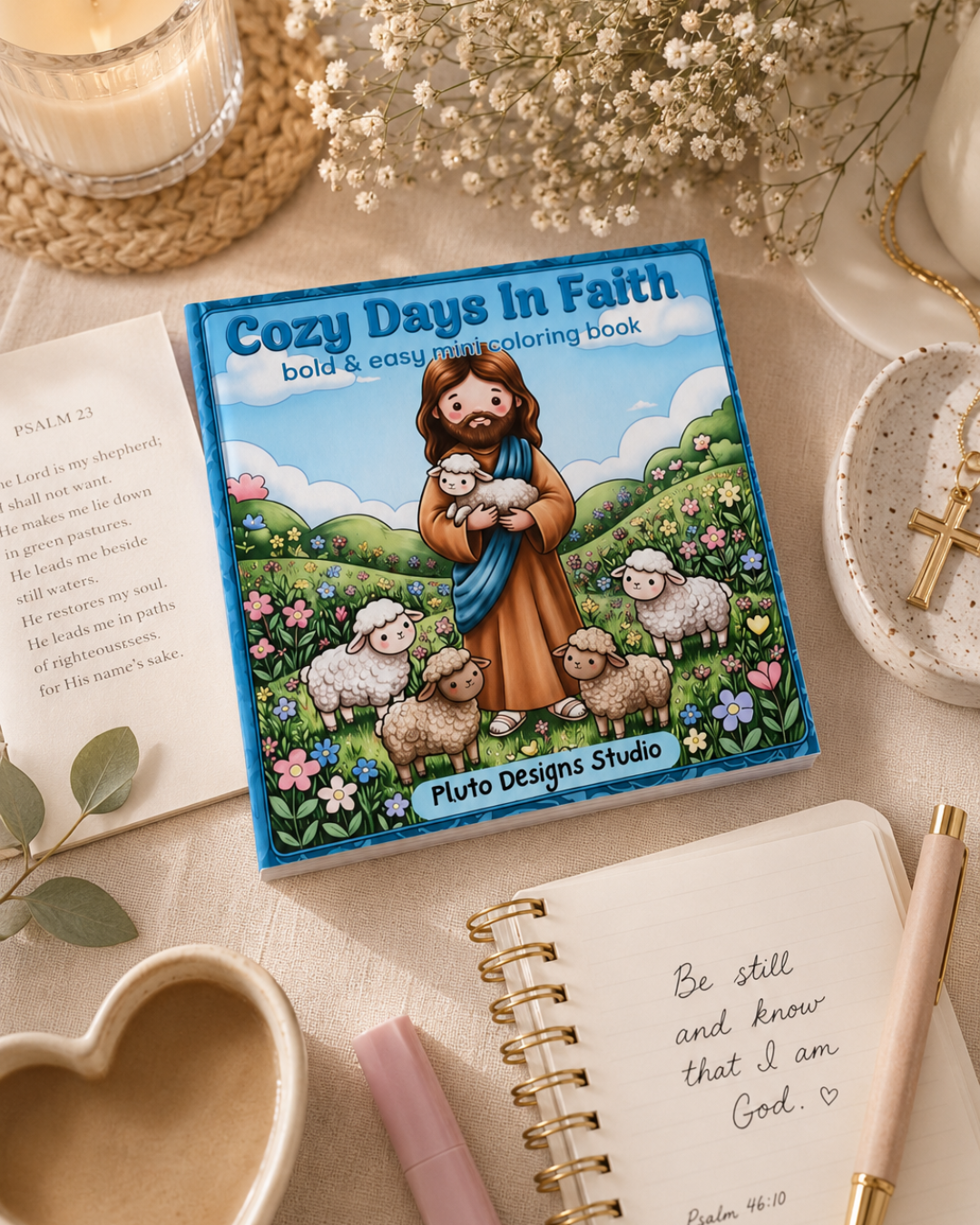 Christian Mini Coloring Book | Bold &amp; Easy Bible-Themed Coloring Book | 4x4 Inch Pocket Coloring Book