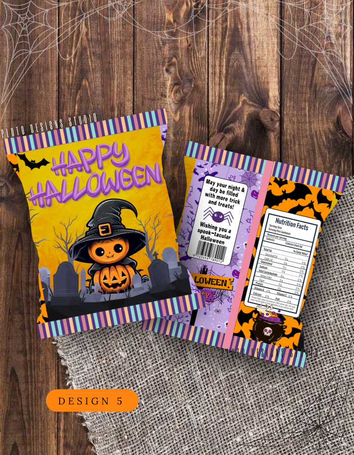 Product Description for Halloween-Themed Chip Bags (10 pcs per pack)