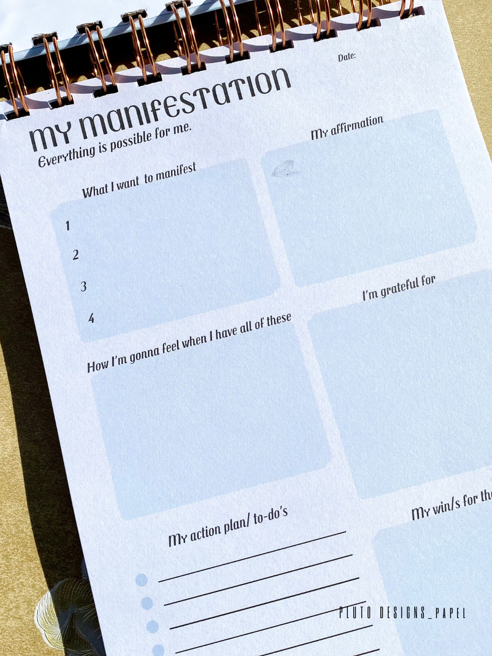 “I Will Manifest” Hardbound Spiral Notebook – Minimalist Blue Design