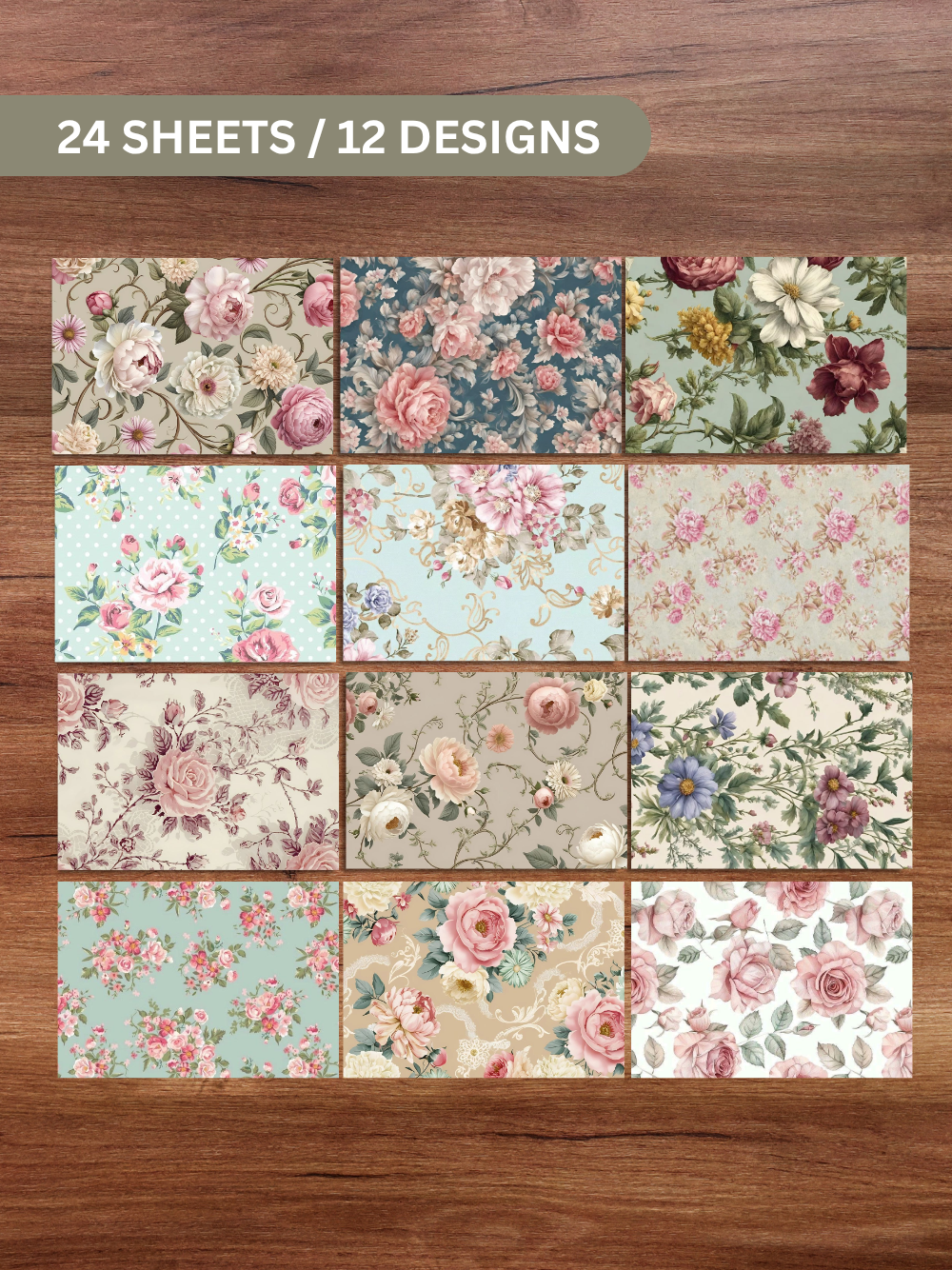 Designer Paper Pad – Vintage Florals and Swirls Theme Scrapbook Paper Set