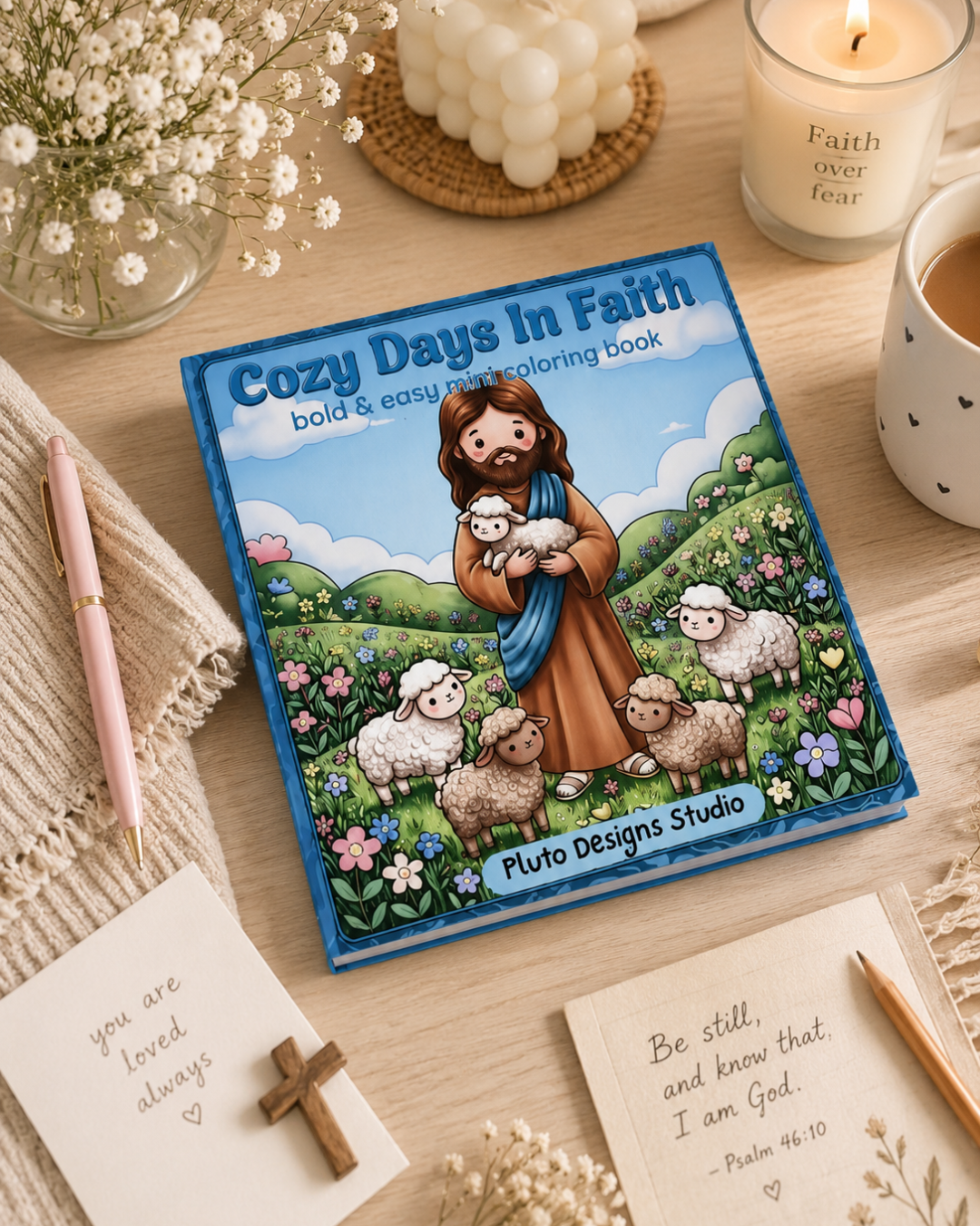 Christian Mini Coloring Book | Bold &amp; Easy Bible-Themed Coloring Book | 4x4 Inch Pocket Coloring Book