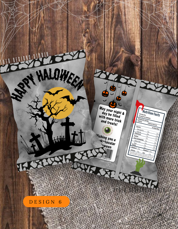 Product Description for Halloween-Themed Chip Bags (10 pcs per pack)