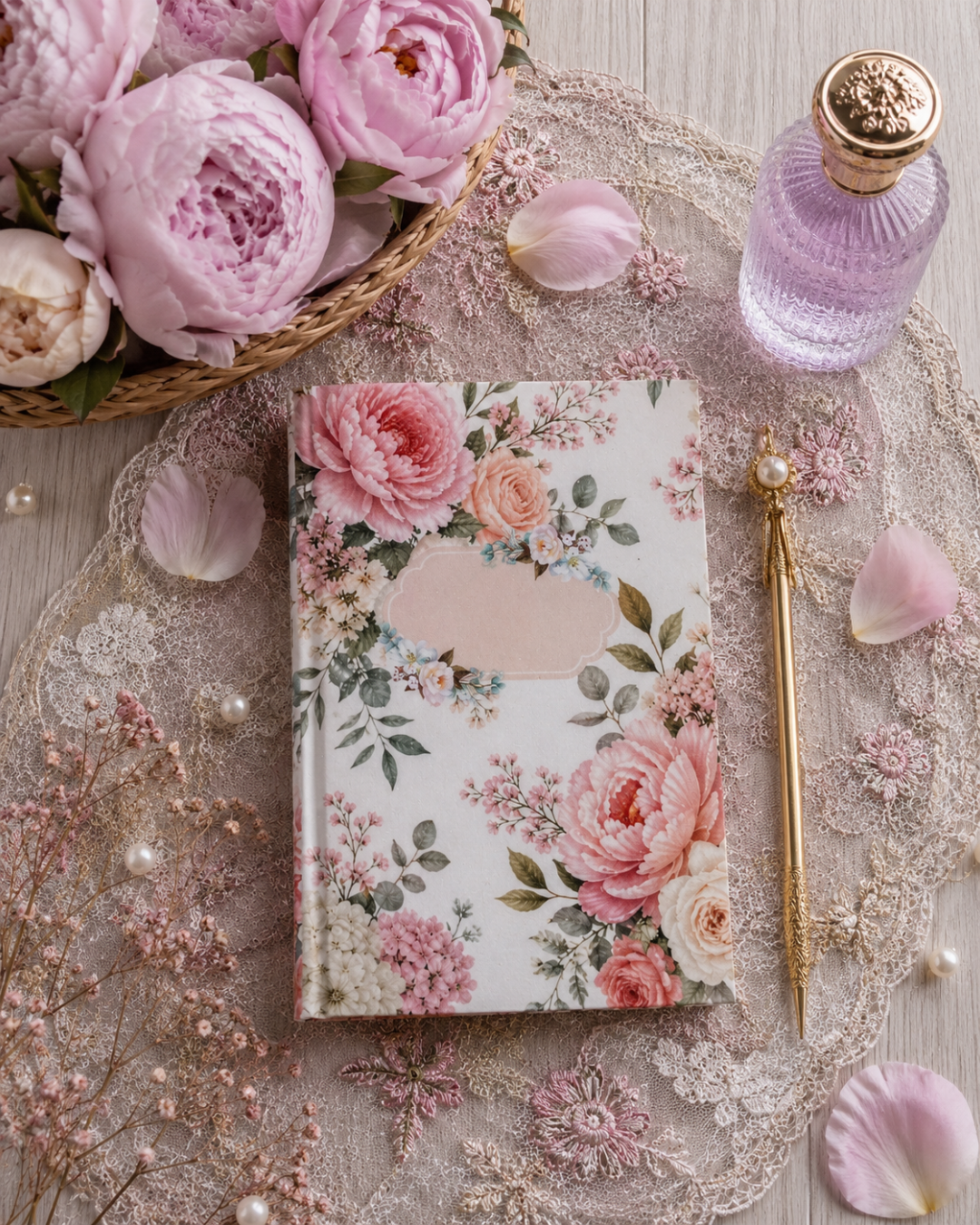Romantic Floral 2-in-1 Binder Notepad Set – Premium Hardcover Aesthetic Memo Pads | 4x6 Pretty Writing Pads with Glitter Finish