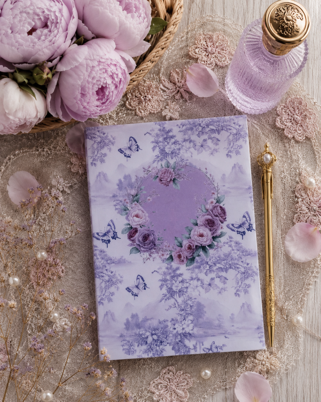 Romantic Floral 2-in-1 Binder Notepad Set – Premium Hardcover Aesthetic Memo Pads | 4x6 Pretty Writing Pads with Glitter Finish