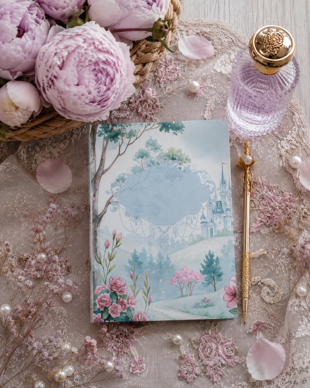 Romantic Floral 2-in-1 Binder Notepad Set – Premium Hardcover Aesthetic Memo Pads | 4x6 Pretty Writing Pads with Glitter Finish