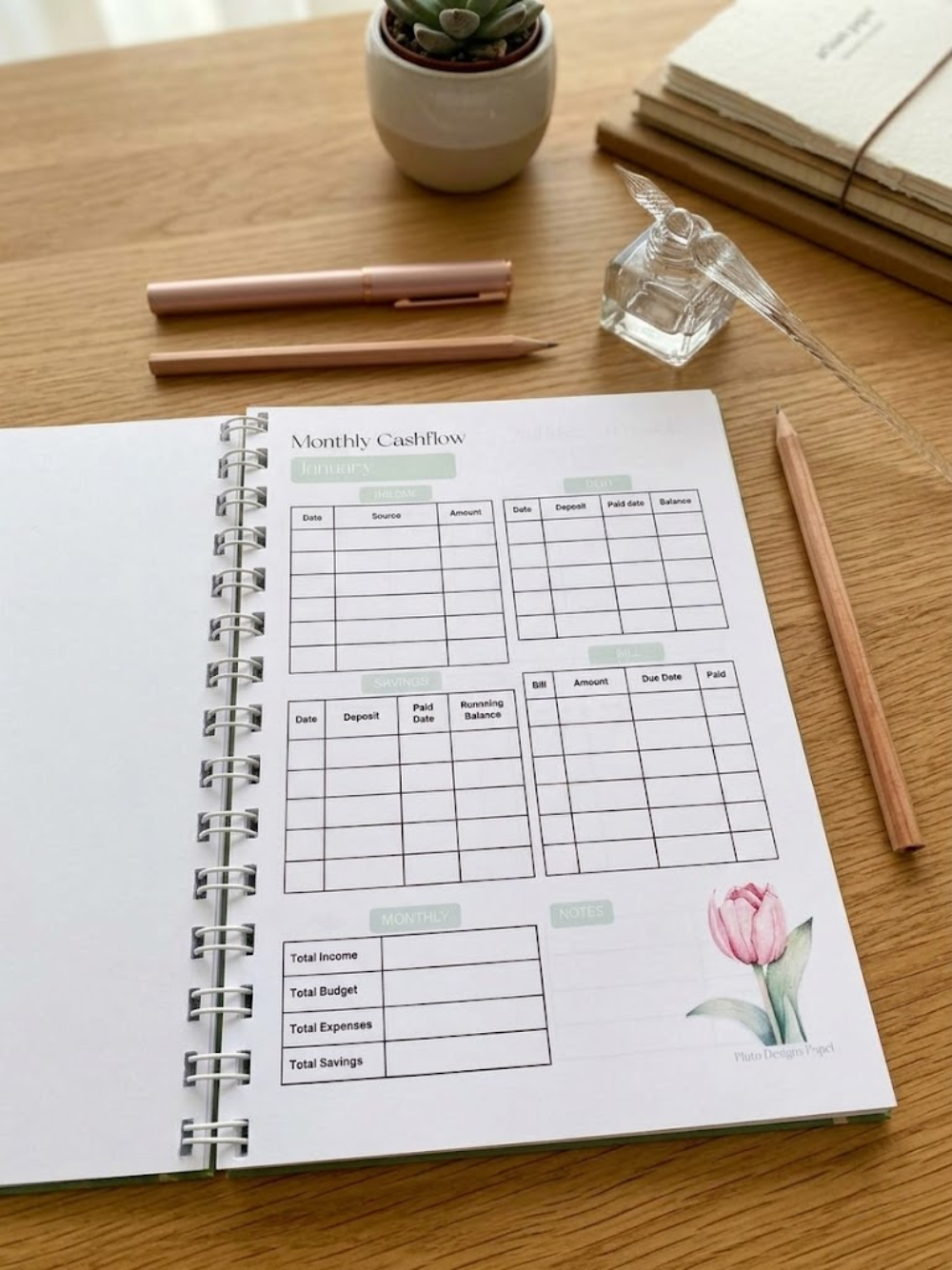 Green Garden Undated A5 Planner | Nature-Inspired Weekly & Monthly Planner by Pluto Designs Studio Papel