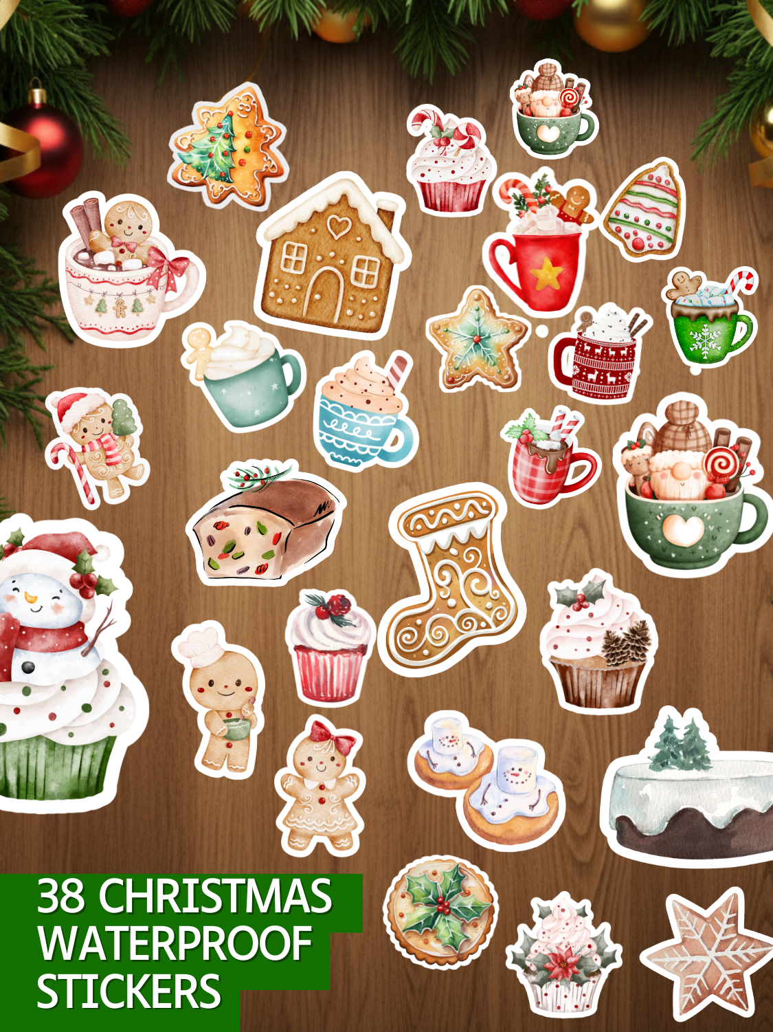 Christmas Holiday Sticker 38-pc Waterproof| Stickers set 4