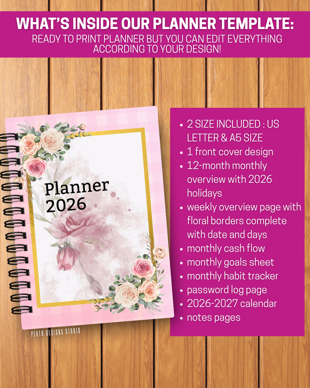 2026 Comprehensive Floral Planner – Fully Editable Canva Template (Canva Template)