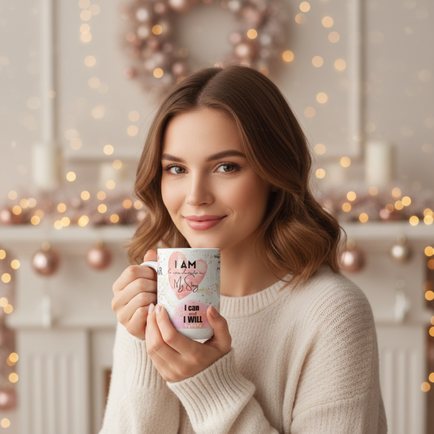 I Am Affirmation Pink Peach Theme Ceramic Mug Morning Coffee Mug Gift for Her