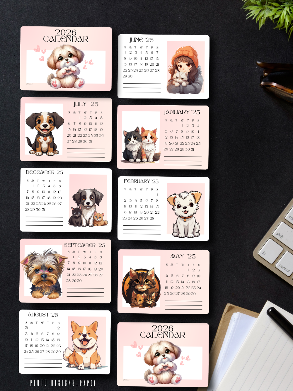 2026 Mini Calendar – Desktop Calendar with Wood Stand Holder