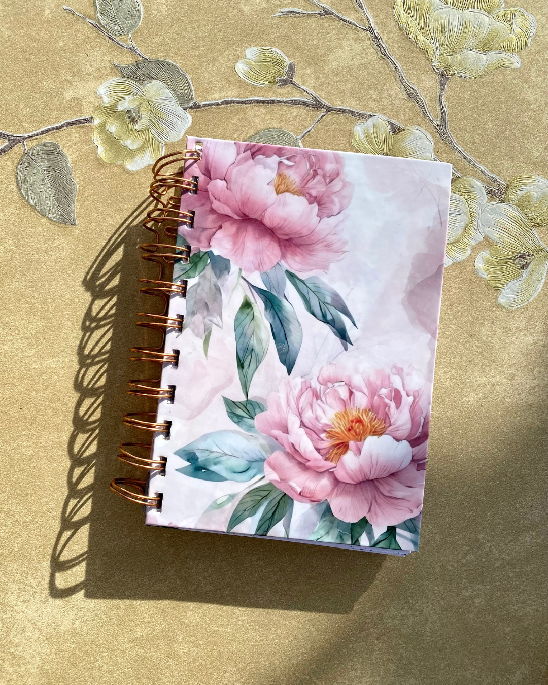 Floral Peony Dotted Journal Notebook | Peonies Illustration Mini Journal