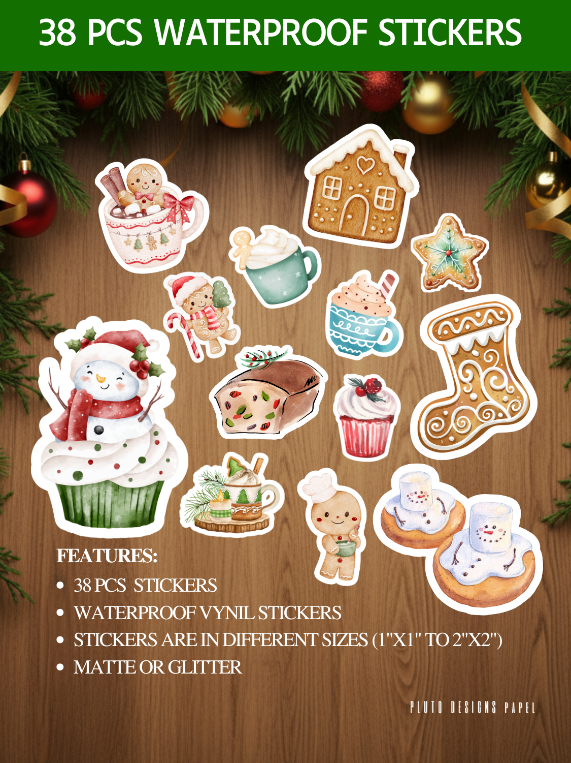Christmas Holiday Sticker 38-pc Waterproof| Stickers set 4
