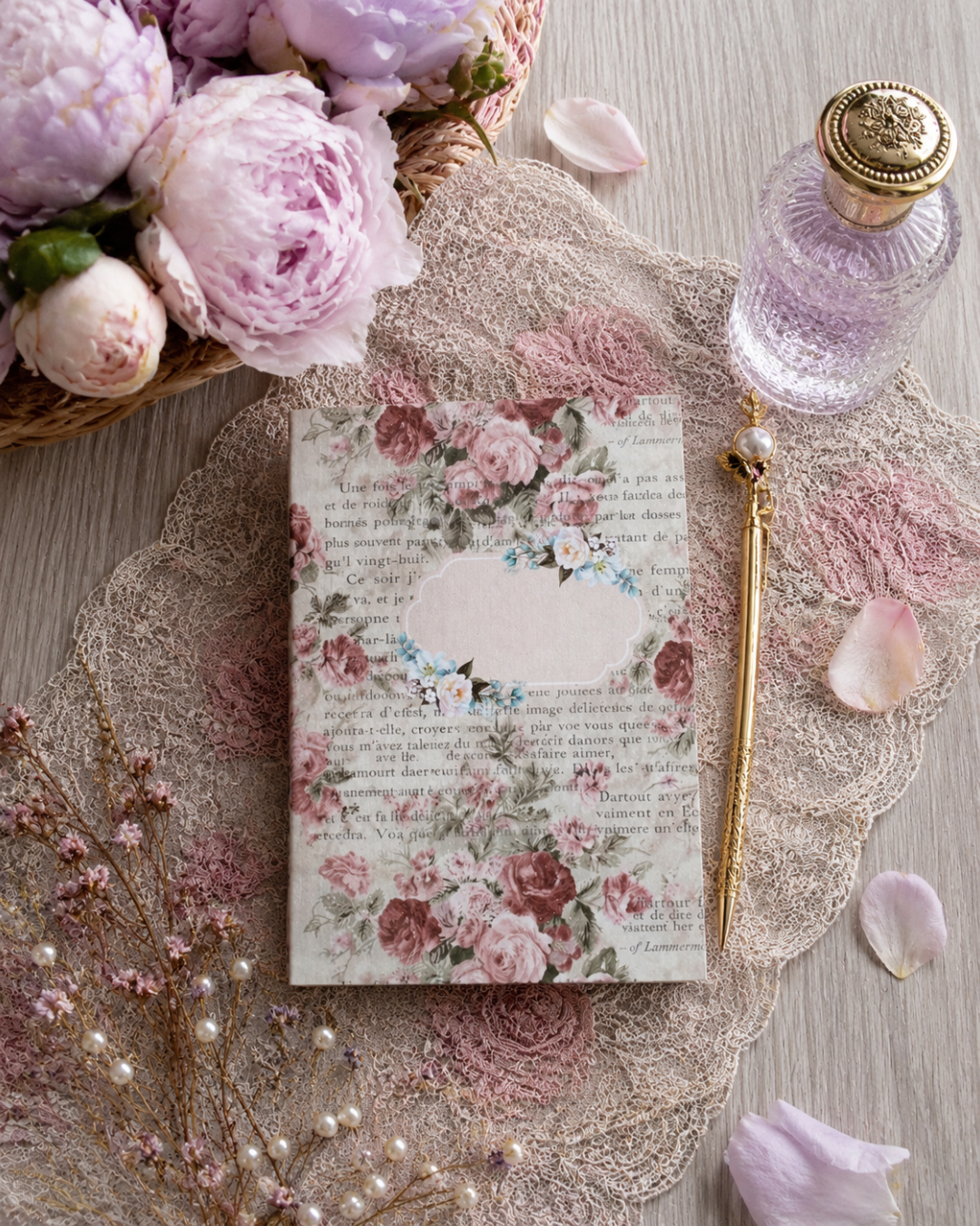 Romantic Floral 2-in-1 Binder Notepad Set – Premium Hardcover Aesthetic Memo Pads | 4x6 Pretty Writing Pads with Glitter Finish