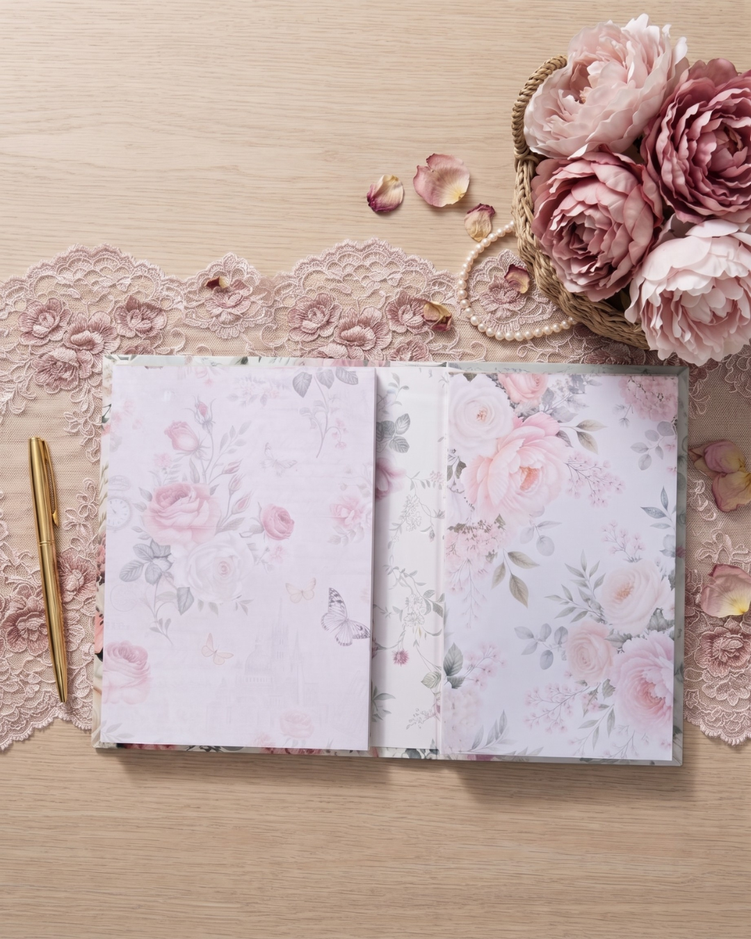 Romantic Floral 2-in-1 Binder Notepad Set – Premium Hardcover Aesthetic Memo Pads | 4x6 Pretty Writing Pads with Glitter Finish