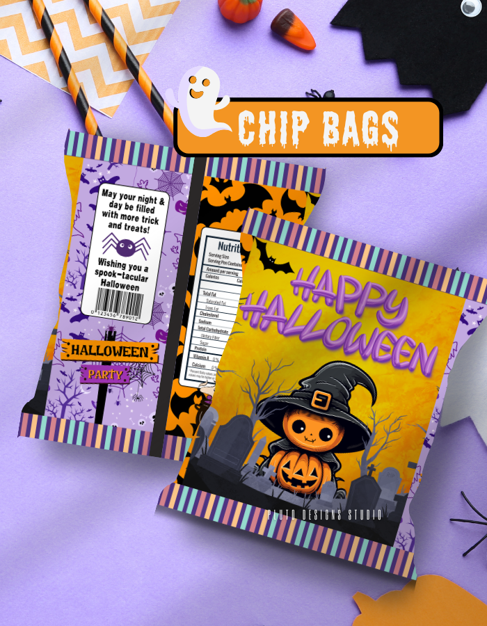Product Description for Halloween-Themed Chip Bags (10 pcs per pack)