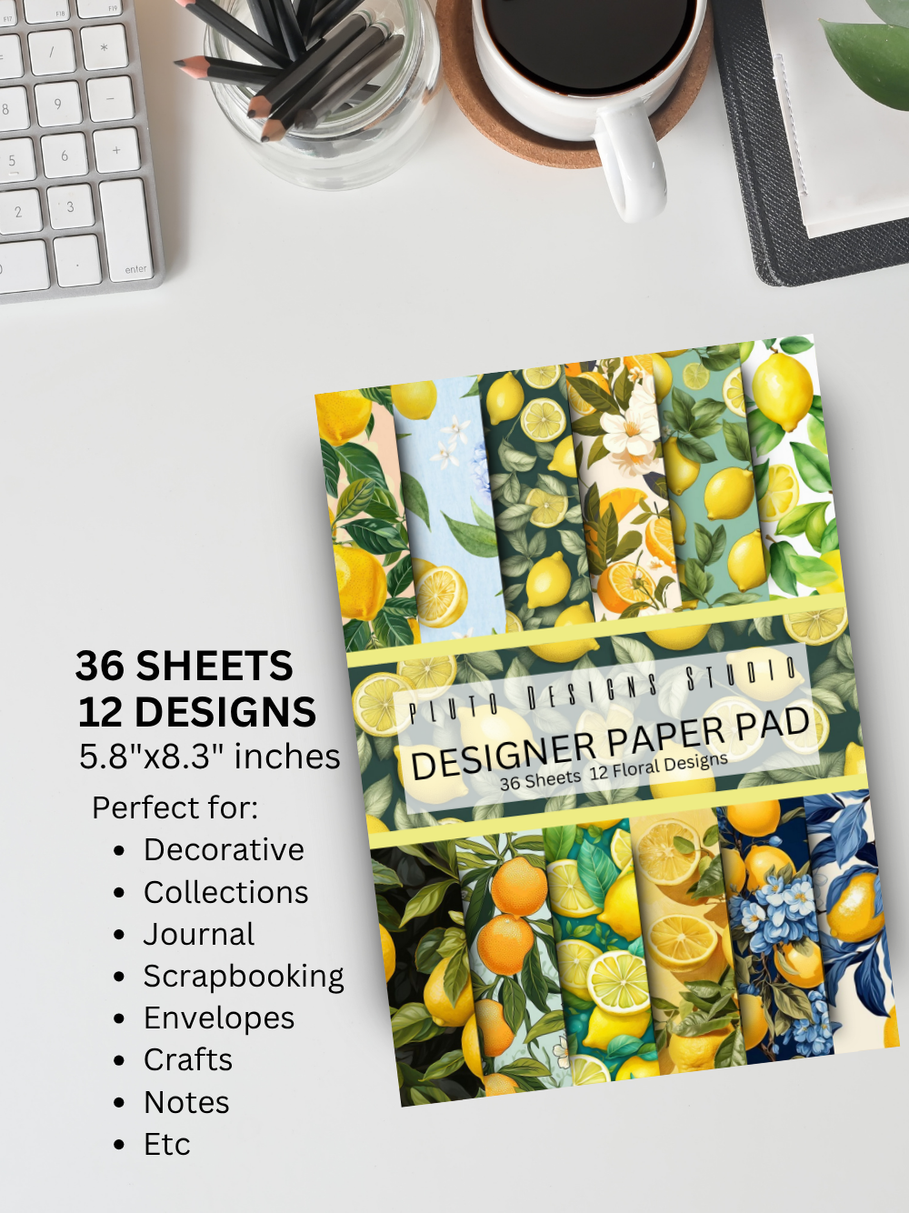 Designer Paper Pad – Lemons & Yellow Theme Scrapbook Paper Set