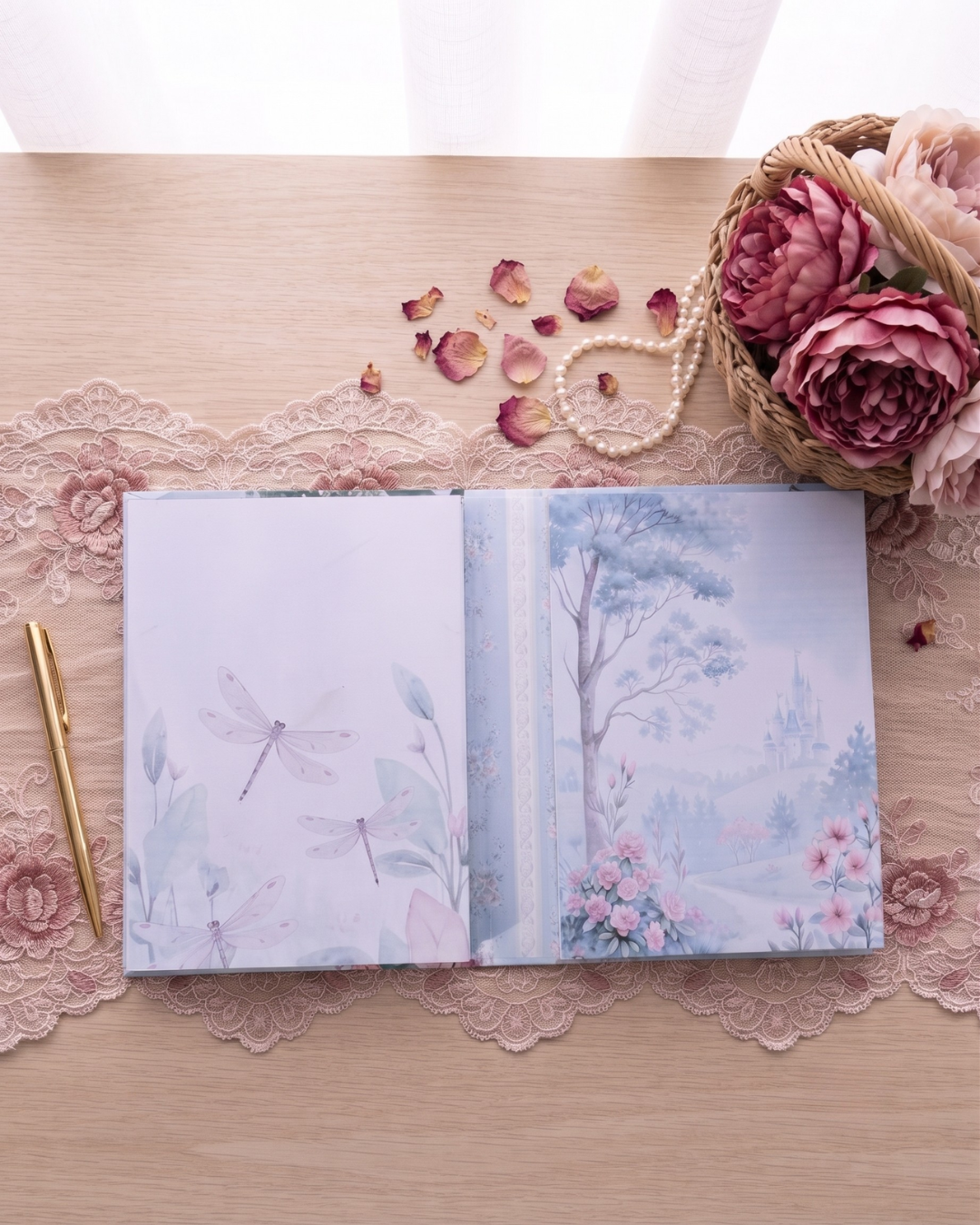 Romantic Floral 2-in-1 Binder Notepad Set – Premium Hardcover Aesthetic Memo Pads | 4x6 Pretty Writing Pads with Glitter Finish
