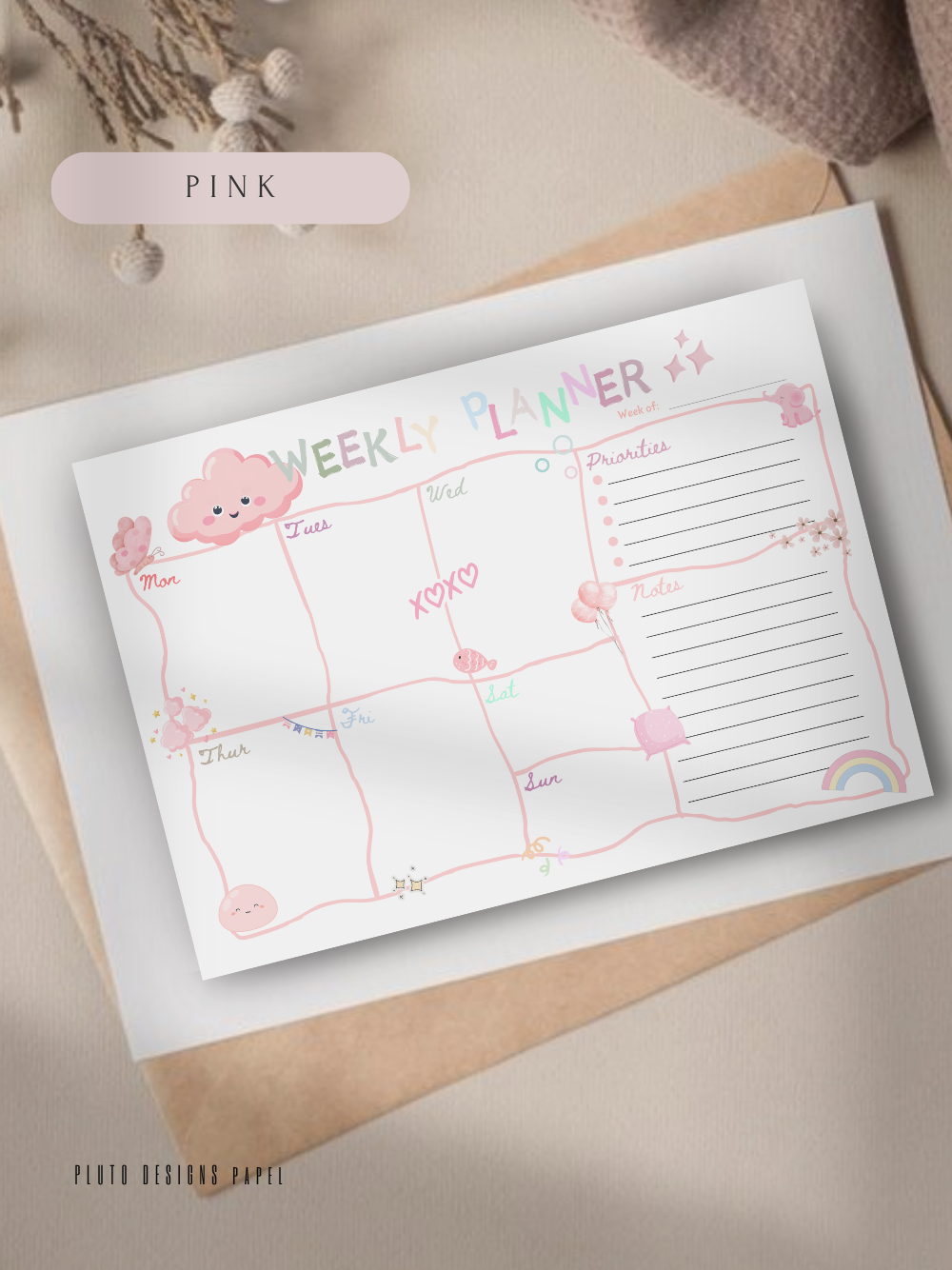 Weekly Undated Planner – Hand-drawn Pastel Color Fun Designs