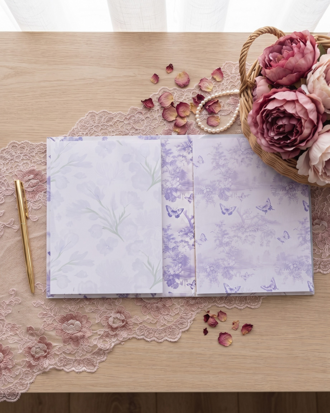 Romantic Floral 2-in-1 Binder Notepad Set – Premium Hardcover Aesthetic Memo Pads | 4x6 Pretty Writing Pads with Glitter Finish
