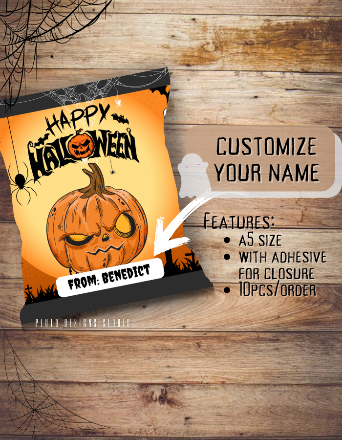 Product Description for Halloween-Themed Chip Bags (10 pcs per pack)