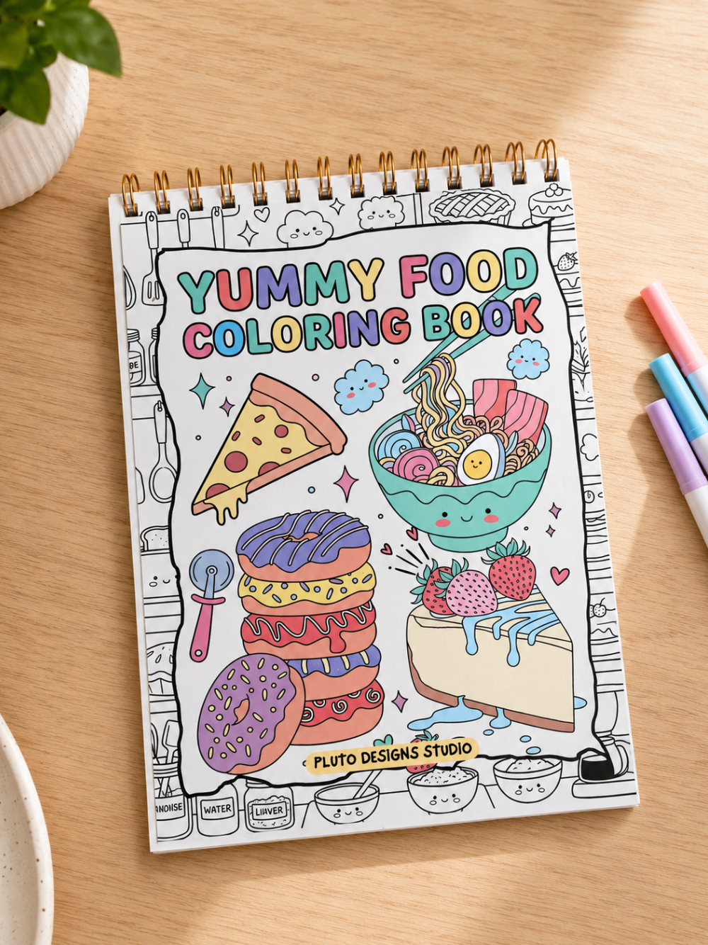 Yummy Food A4 Coloring Book | Bold & Clear Snack Coloring Pages for Kids, Teens, Adults & Seniors by Pluto Designs Studio Papel