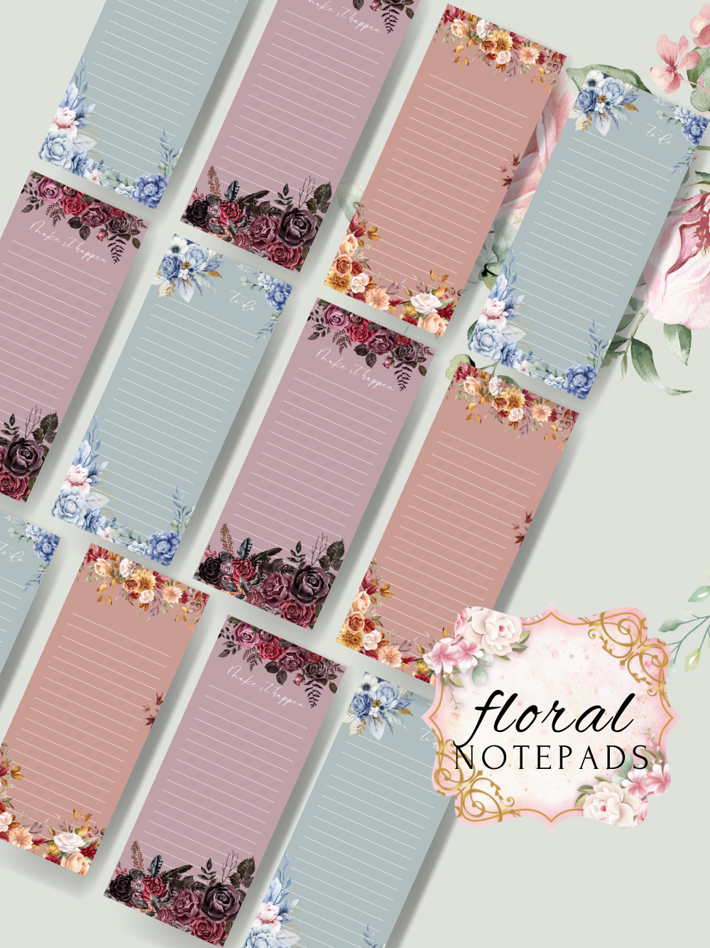 Floral Memo Pad – Notepads Elegant 3-Design Collection