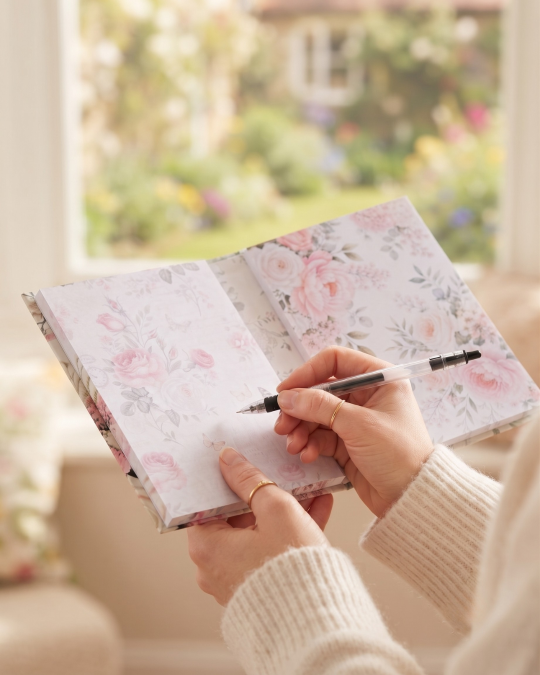 Romantic Floral 2-in-1 Binder Notepad Set – Premium Hardcover Aesthetic Memo Pads | 4x6 Pretty Writing Pads with Glitter Finish