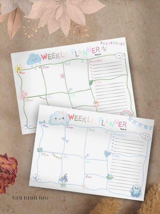 Weekly Undated Planner – Hand-drawn Pastel Color Fun Designs