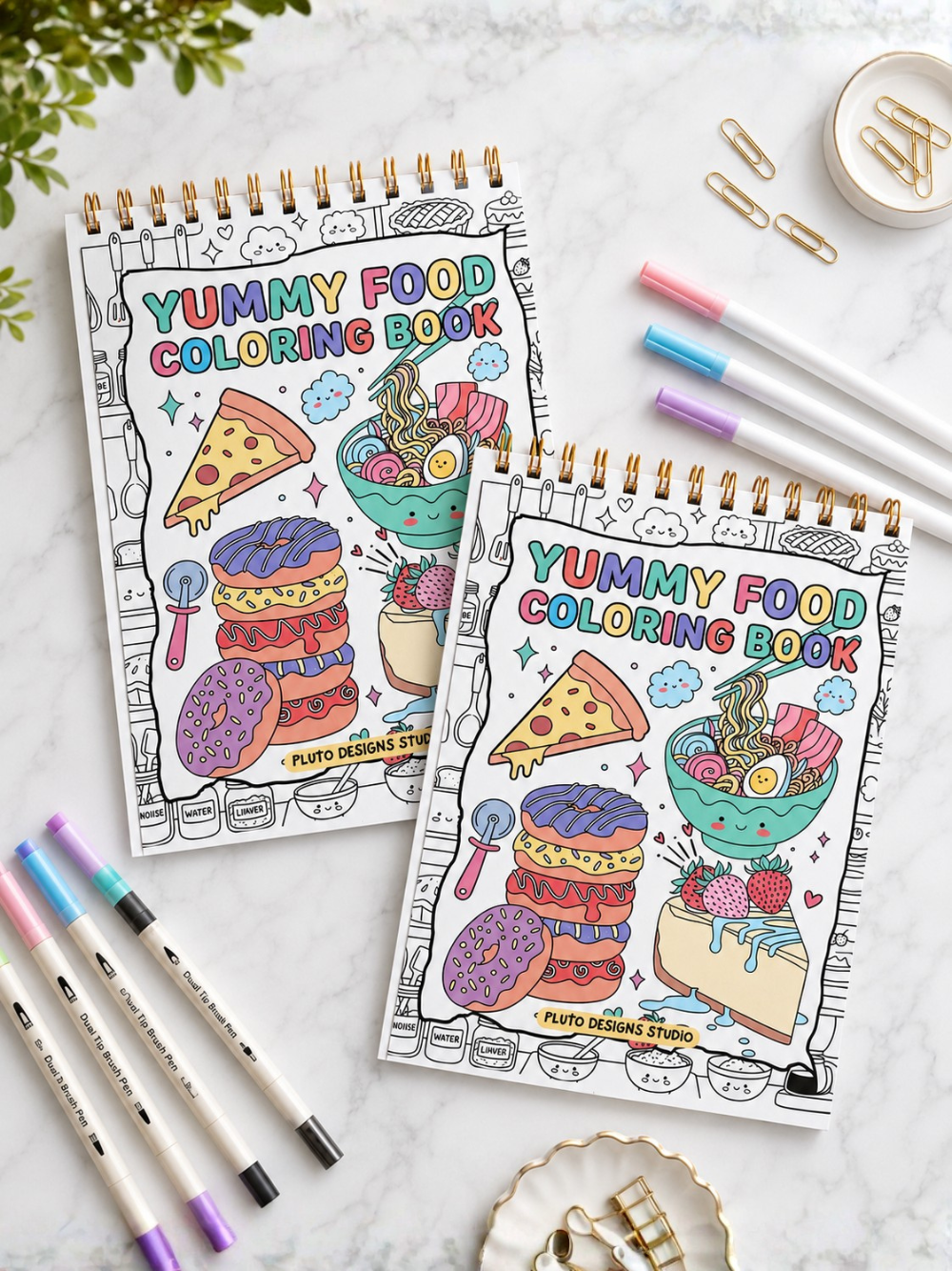 Yummy Food A4 Coloring Book | Bold & Clear Snack Coloring Pages for Kids, Teens, Adults & Seniors by Pluto Designs Studio Papel