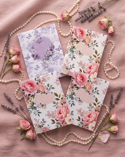 Romantic Floral 2-in-1 Binder Notepad Set – Premium Hardcover Aesthetic Memo Pads | 4x6 Pretty Writing Pads with Glitter Finish