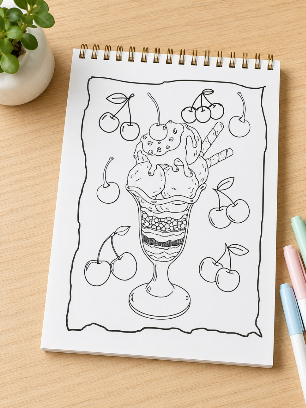 Yummy Food A4 Coloring Book | Bold & Clear Snack Coloring Pages for Kids, Teens, Adults & Seniors by Pluto Designs Studio Papel