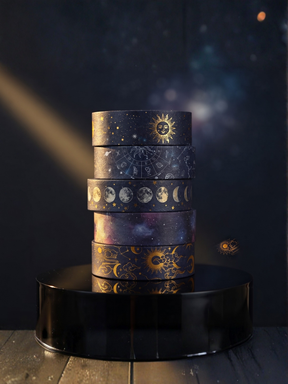 Starry Night Washi Tape Set – 20-Piece Galaxy Washi Tape Collection with Gold & Silver Foil | Decorative Washi Tape for Journaling, Scrapbooking & Crafts