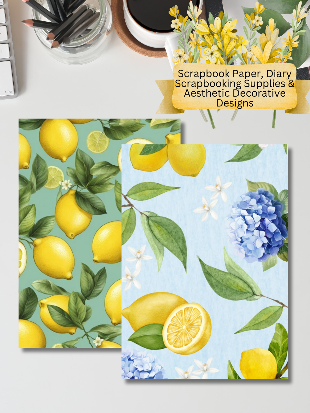 Designer Paper Pad – Lemons & Yellow Theme Scrapbook Paper Set