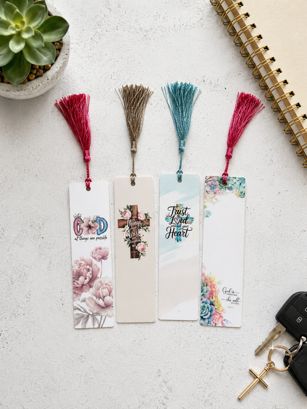 Faith-Themed Bookmark with Tassel | Bible Verse Christian Bookmarks in 8 Designs by Pluto Designs Studio Papel