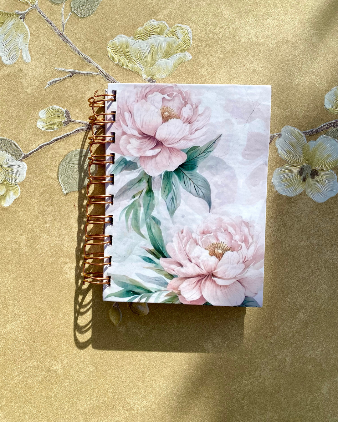 Floral Peony Dotted Journal Notebook | Peonies Illustration Mini Journal