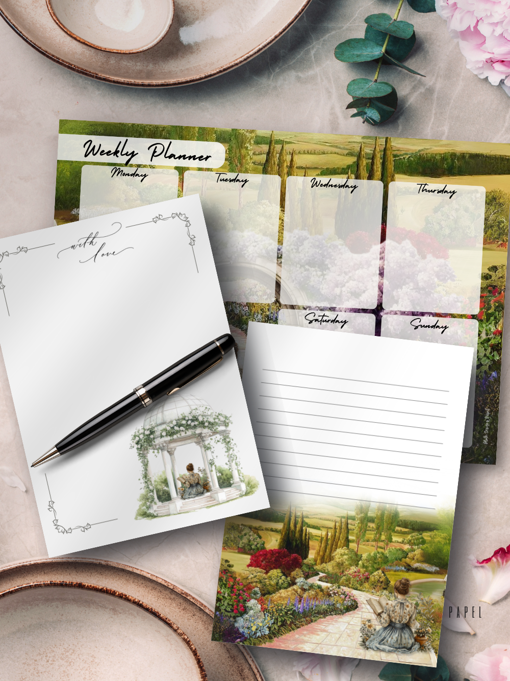 Vintage Weekly Planner & Notepad Set – Collectible Stationery