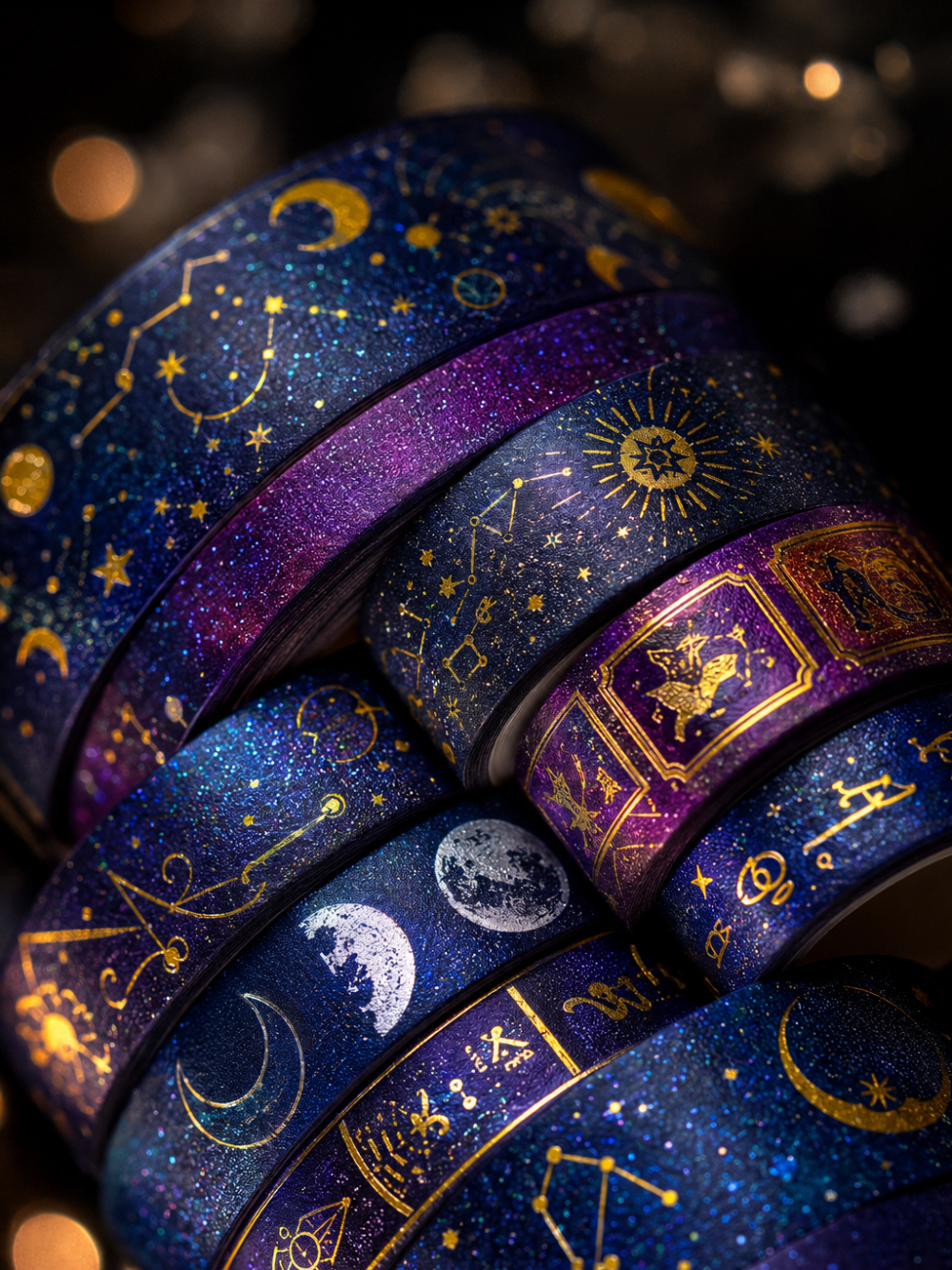 Starry Night Washi Tape Set – 20-Piece Galaxy Washi Tape Collection with Gold & Silver Foil | Decorative Washi Tape for Journaling, Scrapbooking & Crafts