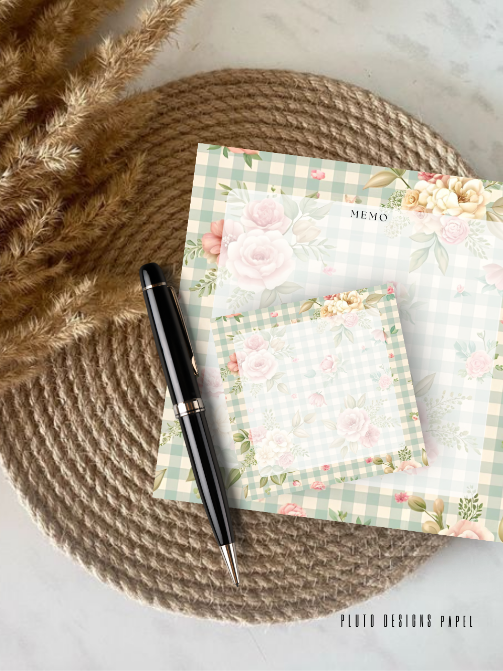 Shabby Chic Stationery Set – Undated Calendar Planner + Memo Pads | Romantic Floral Desk Set