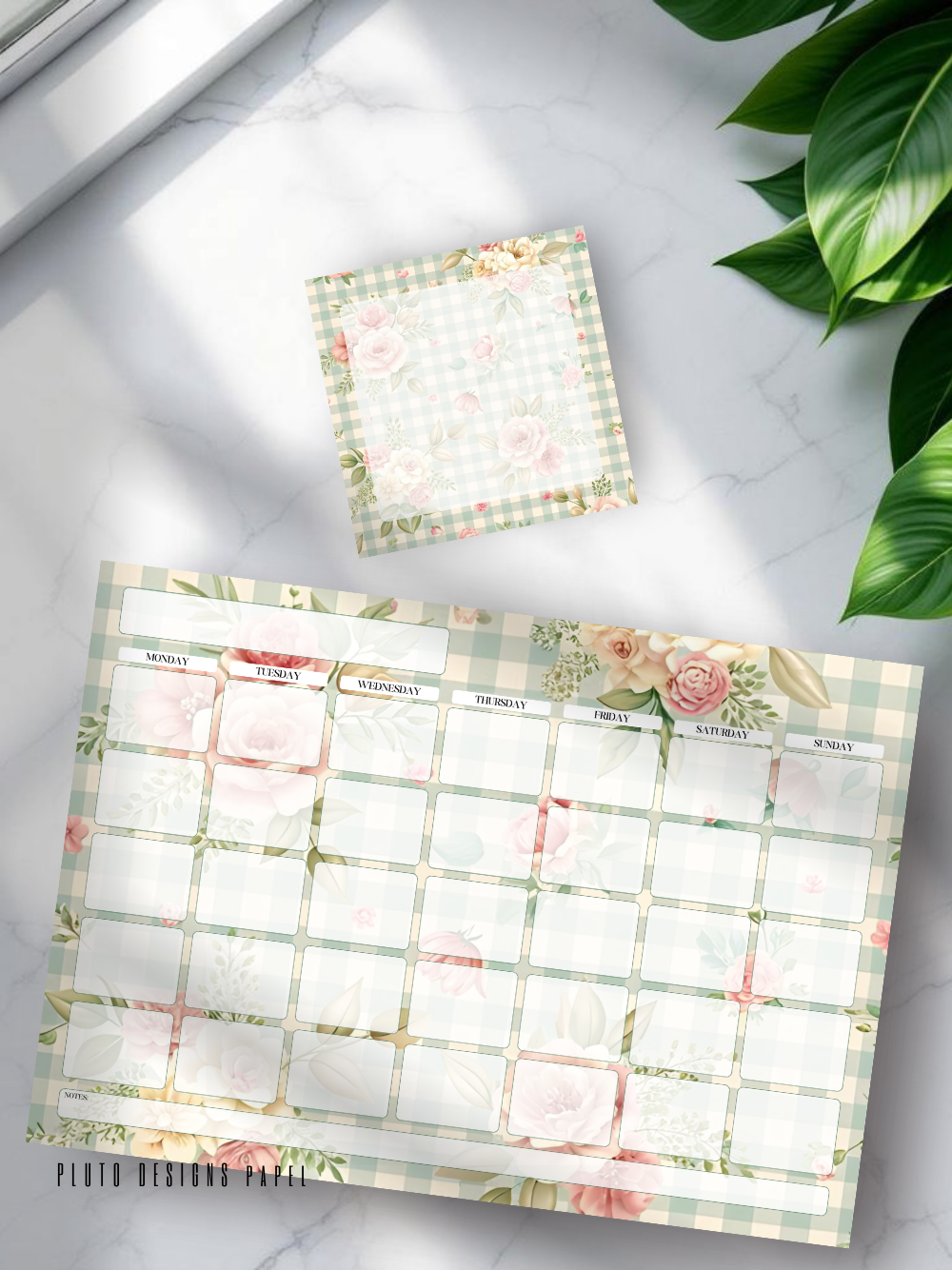 Shabby Chic Stationery Set – Undated Calendar Planner + Memo Pads | Romantic Floral Desk Set