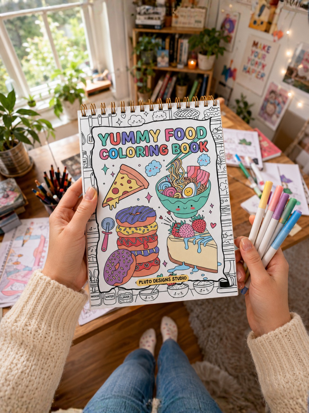 Yummy Food A4 Coloring Book | Bold & Clear Snack Coloring Pages for Kids, Teens, Adults & Seniors by Pluto Designs Studio Papel