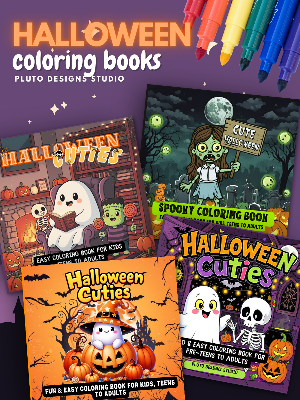 Halloween Coloring Book Series for Kids Teens and Adults |Simple, Cute Spooky Illustrations