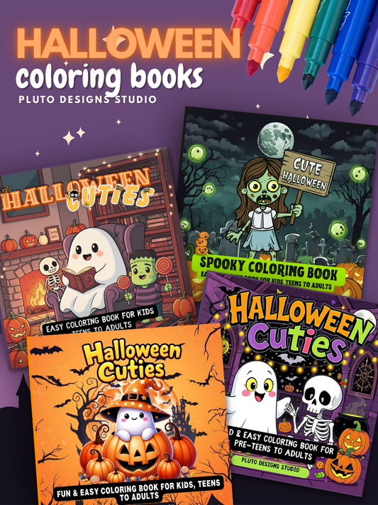 Halloween Coloring Book Series for Kids Teens and Adults |Simple, Cute Spooky Illustrations