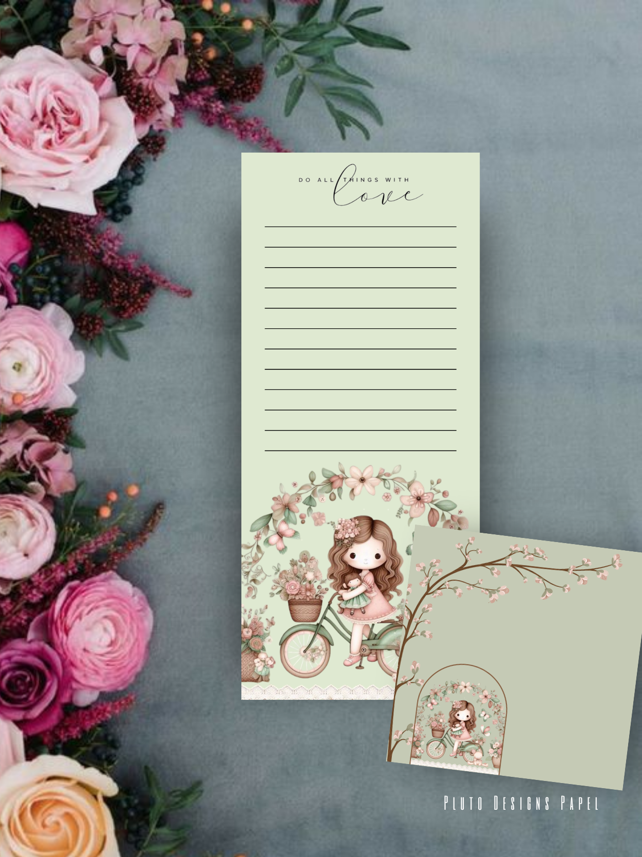 Girls Romantic Love Notepad Set – Long Pad &amp; Square Memo Pad | Pretty Floral Stationery | Cute Aesthetic Notes | Perfect for School, Work & Gifting