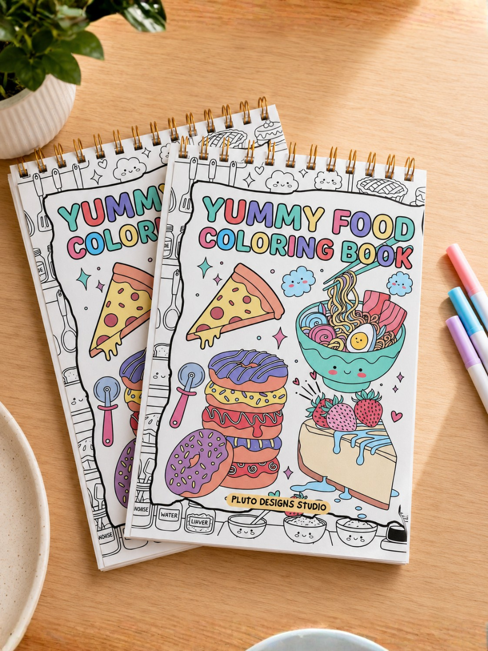 Yummy Food A4 Coloring Book | Bold & Clear Snack Coloring Pages for Kids, Teens, Adults & Seniors by Pluto Designs Studio Papel