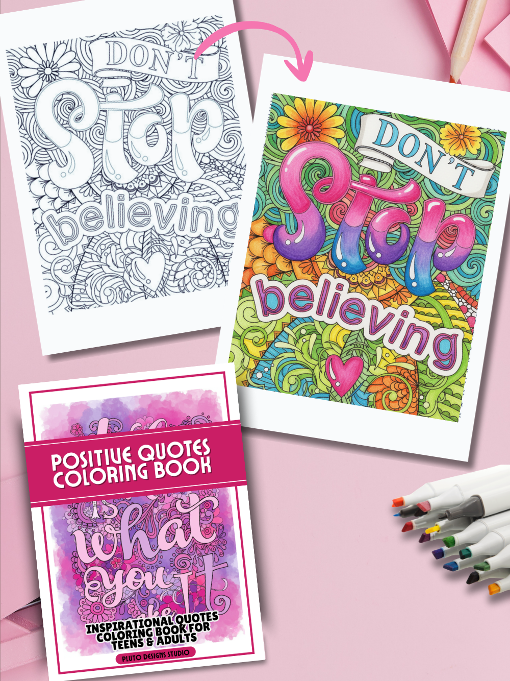 Positive Quotes Coloring Book for Teens & Grown-ups Inspirational Motivational Messages Series2